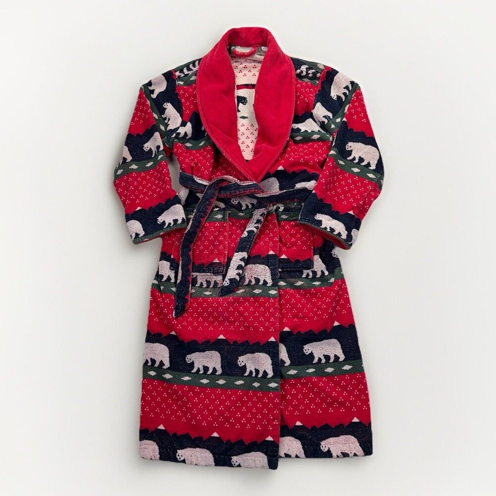 Vintage TJ Lawford Fair Isle Bear Print Robe Cozy‎ Terrycloth Large Comfortcore